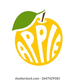 Minimal vector illustration of an apple with hand-drawn lettering inside. Simple outline design, clean white background. Creative healthy food concept with modern typography and organic theme.