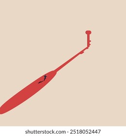 Minimal vector illustration. Businessman running to the key door, representing growth, business concept, ambition, leadership, development, challenge on the path to success