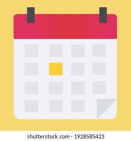 Calendario colgado en la pared con amarillo marcado en vacaciones en la mínima ilustración vectorial,EPS10.