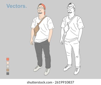 Minimal Vector Illustration of Casual Hipster Man. Vectors. EPS. Editable.