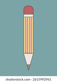 Minimal vector illustration of a classic pencil with eraser. Clean, flat design ideal for education, writing, creativity, or stationery-themed content. Simple and colorful on teal background.