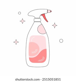A minimal vector illustration of a cleaning spray bottle with pink accents, ideal for cleaning, household, or sanitation-themed designs...