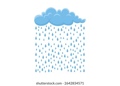 Minimal vector illustration of clouds and colorful raindrops, flat cartoon weather scene, pastel background pattern, adorable sky and rain elements, seamless design for creative projects

