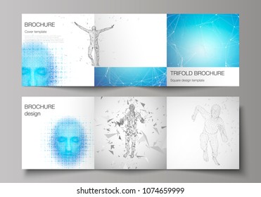 Minimal vector illustration of editable layout. Modern creative covers design templates for trifold square brochure or flyer. Artificial intelligence concept. Futuristic science vector illustration