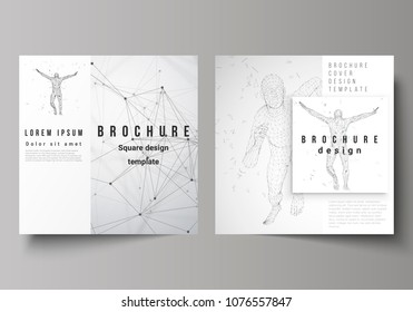 The minimal vector illustration of editable layout of two square format covers design templates for brochure, flyer, magazine. Artificial intelligence concept. Futuristic science vector illustration.