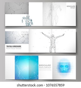 Minimal vector illustration of editable layout. Modern creative covers design templates for trifold square brochure or flyer. Artificial intelligence concept. Futuristic science vector illustration