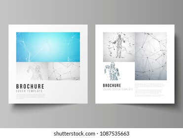 The minimal vector illustration of editable layout of two square format covers design templates for brochure, flyer, magazine. Artificial intelligence concept. Futuristic science vector illustration.