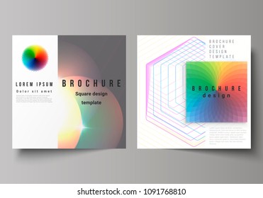 Minimal vector illustration of editable layout of two square format covers design templates for brochure, flyer, magazine. Abstract colorful geometric backgrounds in minimalistic design to choose from