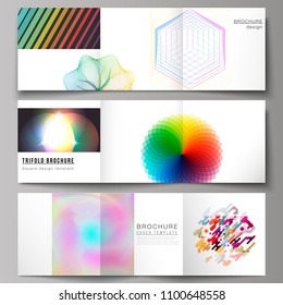 The minimal vector illustration of editable layout. Modern covers design templates for trifold square brochure or flyer. Abstract colorful geometric backgrounds in minimalistic design to choose from