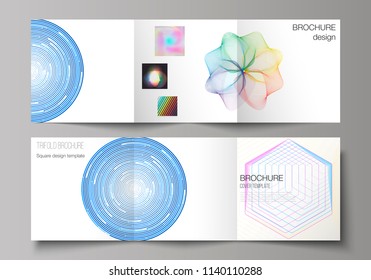 The minimal vector illustration of editable layout. Modern covers design templates for trifold square brochure or flyer. Abstract colorful geometric backgrounds in minimalistic design to choose from