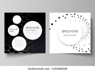The minimal vector illustration of editable layout of two square format covers design templates for brochure, flyer, magazine. Technology, science, future concept abstract futuristic backgrounds.