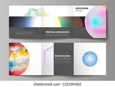 The minimal vector illustration of editable layout. Modern covers design templates for trifold square brochure or flyer. Abstract colorful geometric backgrounds in minimalistic design to choose from