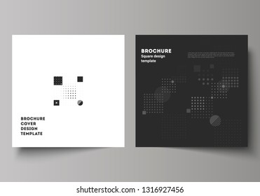 The minimal vector illustration of editable layout of two square format covers design templates for brochure, flyer, magazine. Abstract vector background with fluid geometric shapes.