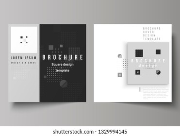 The minimal vector illustration of editable layout of two square format covers design templates for brochure, flyer, magazine. Abstract vector background with fluid geometric shapes.