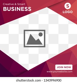 The minimal vector illustration of editable layout of square format covers design templates for brochure, flyer, magazine. dark red polygonal background with triangles with modern pattern. photo space