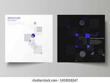The minimal vector illustration of editable layout of two square format covers design templates for brochure, flyer, magazine. Abstract vector background with fluid geometric shapes.