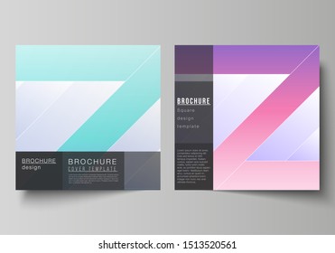 The minimal vector illustration of editable layout of two square format covers design templates for brochure, flyer, magazine. Creative modern cover concept, colorful background.