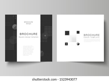 The minimal vector illustration of editable layout of two square format covers design templates for brochure, flyer, magazine. Abstract vector background with fluid geometric shapes.
