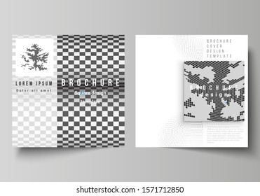 The minimal vector illustration of editable layout of two square format covers design templates for brochure, flyer, magazine. Abstract big data visualization concept backgrounds with cubes.