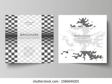 The minimal vector illustration of editable layout of two square format covers design templates for brochure, flyer, magazine. Abstract big data visualization concept backgrounds with cubes.
