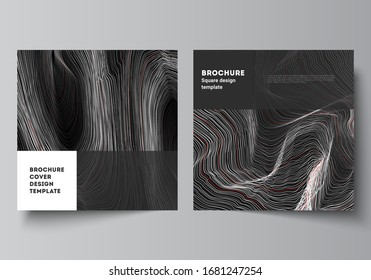 The minimal vector illustration of editable layout of two square format covers design templates for brochure, flyer, magazine. 3D grid surface, wavy vector background with ripple effect.