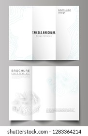 The minimal vector illustration of editable layouts. Modern creative covers design templates for trifold brochure or flyer. Topographic contour map, abstract monochrome background.