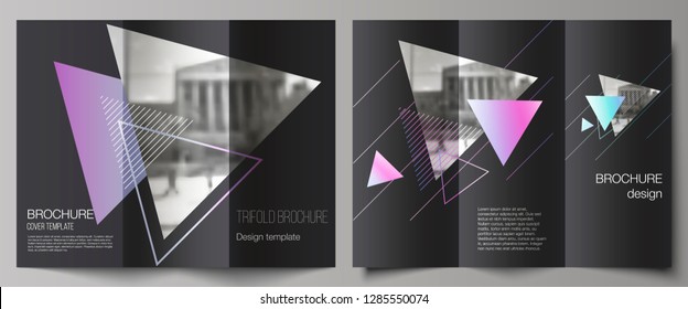 The minimal vector illustration of editable layouts. Modern creative covers design templates for trifold brochure or flyer. Colorful polygonal background with triangles with modern memphis pattern