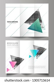 The minimal vector illustration of editable layouts. Modern creative covers design templates for trifold brochure or flyer. Colorful polygonal background with triangles with modern memphis pattern