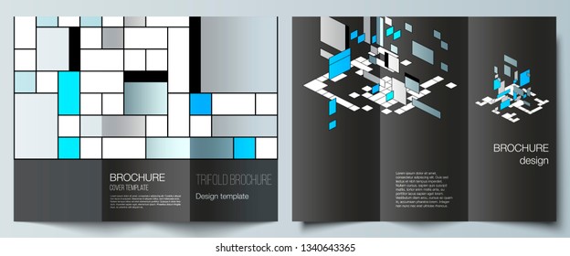 The minimal vector illustration of editable layouts. Modern creative covers design templates for trifold brochure or flyer. Abstract polygonal background, colorful mosaic pattern, retro bauhaus