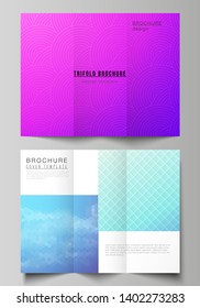 The minimal vector illustration of editable layouts. Modern creative covers design templates for trifold brochure or flyer. Abstract geometric pattern with colorful gradient business background.