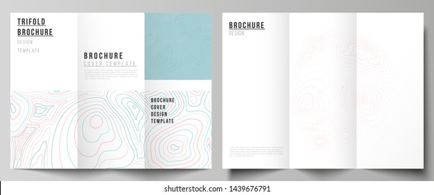 The minimal vector illustration of editable layouts. Modern creative covers design templates for trifold brochure or flyer. Topographic contour map, abstract monochrome background.