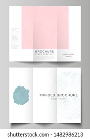 The minimal vector illustration of editable layouts. Modern creative covers design templates for trifold brochure or flyer. Topographic contour map, abstract monochrome background.