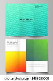The minimal vector illustration of editable layouts. Modern creative covers design templates for trifold brochure or flyer. Abstract geometric pattern with colorful gradient business background.