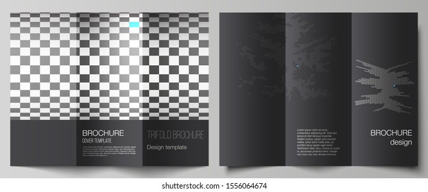 The minimal vector illustration of editable layouts. Modern creative covers design templates for trifold brochure or flyer. Abstract big data visualization concept backgrounds with cubes.