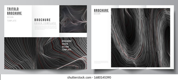 The minimal vector illustration of editable layouts. Modern creative covers design templates for trifold brochure or flyer. 3D grid surface, wavy vector background with ripple effect.