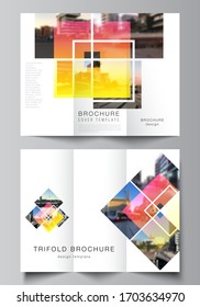 The minimal vector illustration of editable layouts. Modern creative covers design templates for trifold brochure or flyer. Creative trendy style mockups, blue color trendy design backgrounds.