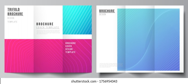 The minimal vector illustration of editable layouts. Modern creative covers design templates for trifold brochure or flyer. Abstract geometric pattern with colorful gradient business background.