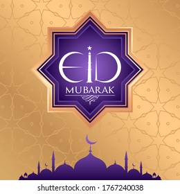 Minimal Vector Illustration of Eid Mubarak - Eid Wishes - Eid ka Chand - Masjid - Muslim Festival 