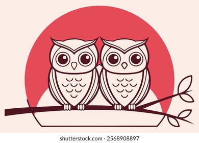 Minimal Vector Illustration Featuring Owl on a Branch