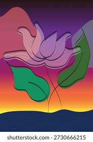 Minimal vector illustration of a flower floating on water. Inspired by lotus or water lily in a calm pond or lake, suitable for nature, meditation, spirituality, and decorative design concepts.