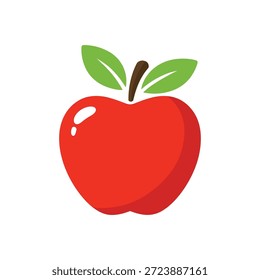 A minimal vector illustration of a glossy red apple with soft shadows and a single green leaf