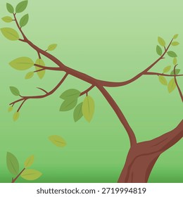 Ilustración vectorial mínima de una rama de árbol verde con hojas frescas sobre un fondo suave degradado. Diseño limpio y moderno de la naturaleza que representa el crecimiento, la frescura, la armonía y el equilibrio ambiental