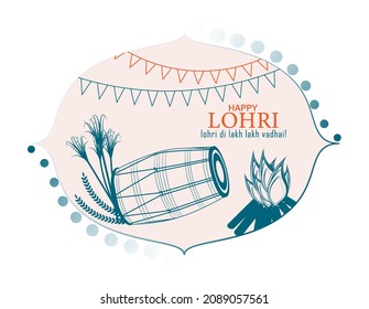 Minimal Vector Illustration for Happy Lohri. Indian traditional drum or dholak or dhol. Happy Lohri Festival.