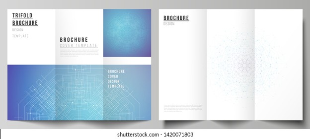 The minimal vector illustration layouts. Modern creative covers design templates for trifold brochure or flyer. Big Data Visualization, geometric communication background with connected lines and dots