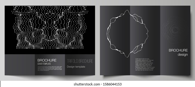The minimal vector illustration layouts. Modern creative covers design templates for trifold brochure or flyer. Trendy modern science or technology background with dynamic particles. Cyberspace grid.