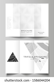 The minimal vector illustration layouts. Modern creative covers design templates for trifold brochure or flyer. Abstract geometric triangle design background using different triangular style patterns.