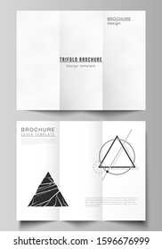The minimal vector illustration layouts. Modern creative covers design templates for trifold brochure or flyer. Abstract geometric triangle design background using different triangular style patterns.