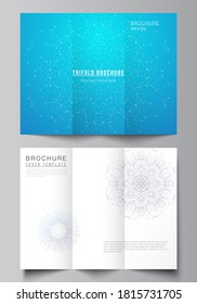 The minimal vector illustration layouts. Modern creative covers design templates for trifold brochure or flyer. Big Data Visualization, geometric communication background with connected lines and dots