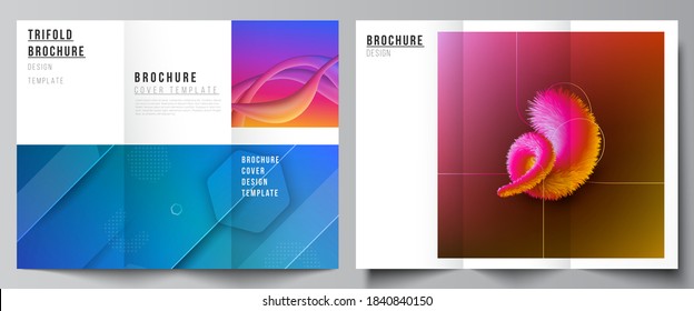 Minimal vector illustration layouts. Modern creative covers design templates for trifold brochure or flyer. Futuristic technology design, colorful backgrounds with fluid gradient shapes composition.