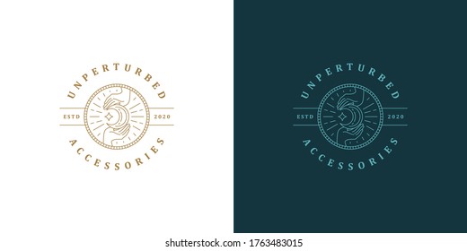 Minimal vector illustration of linear style logo template with human hands holding glowing moon and symbolizing hope designed for charity campaign line style